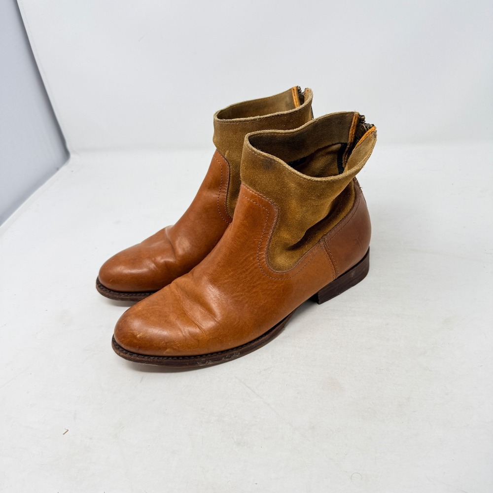 Frye Phillip Back Zip Ankle Boots‎ Brown Leather Suede Size 7 Western Boho - Picture 10 of 10